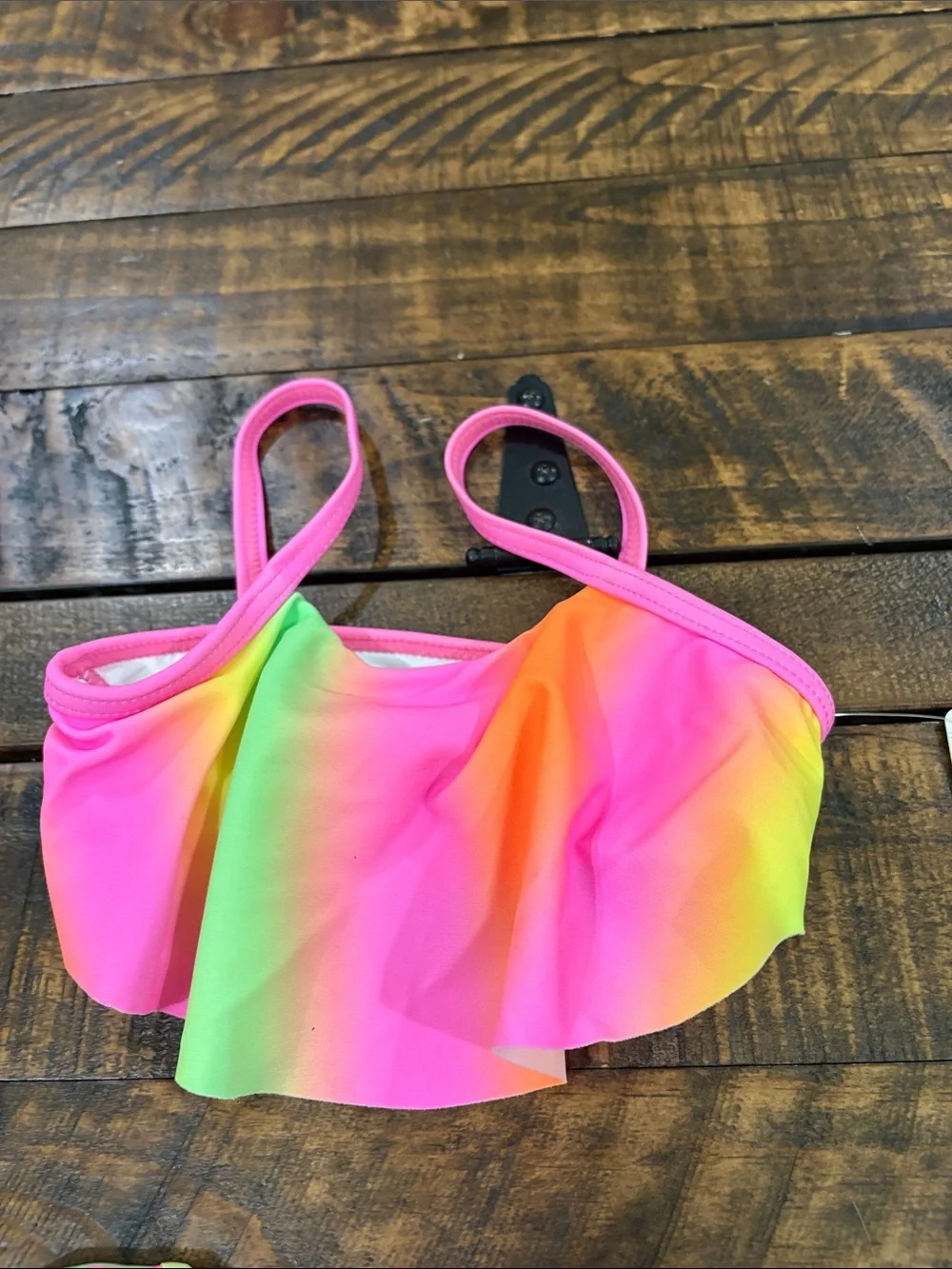 fabkids Neon Rainbow Ruffle Bikini Top & Tie-Side Bottoms - Pink, Yellow, Green